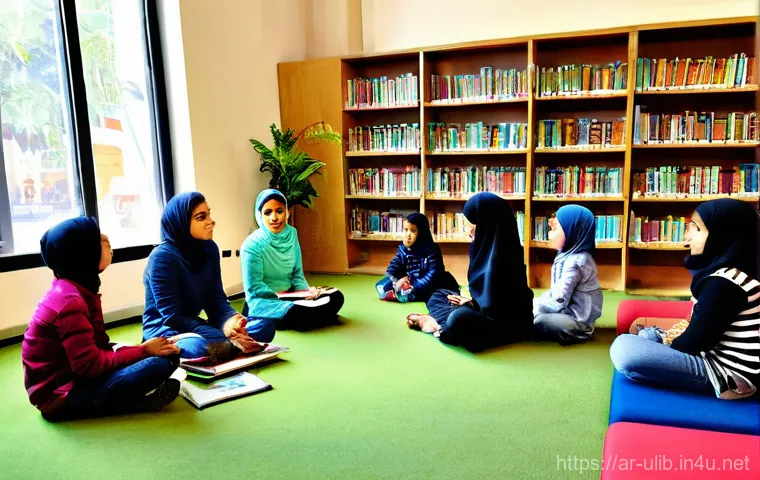 공공 도서관 혁신 사례 - "A futuristic library scene emphasizing digital transformation and artificial intelligence. In the c...