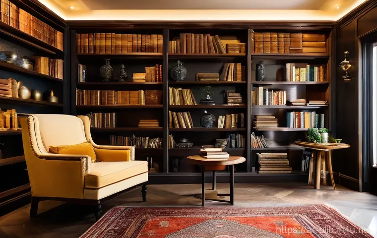 북카페형 도서관 인테리어 - "An inviting and warm interior of a caf&eacute;-style library. Soft, golden ambient lighting fills the spac...