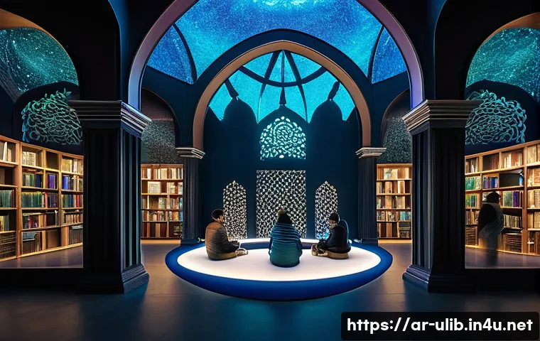 책 테마 파크형 도서관 - **Prompt 1: Immersive Knowledge Oasis Blending Tradition and Future** "A vibrant, futuristic lib...