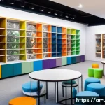3D 프린터 보유 도서관 - A modern public library interior in an Arabic cultural context, featuring diverse students and creat...